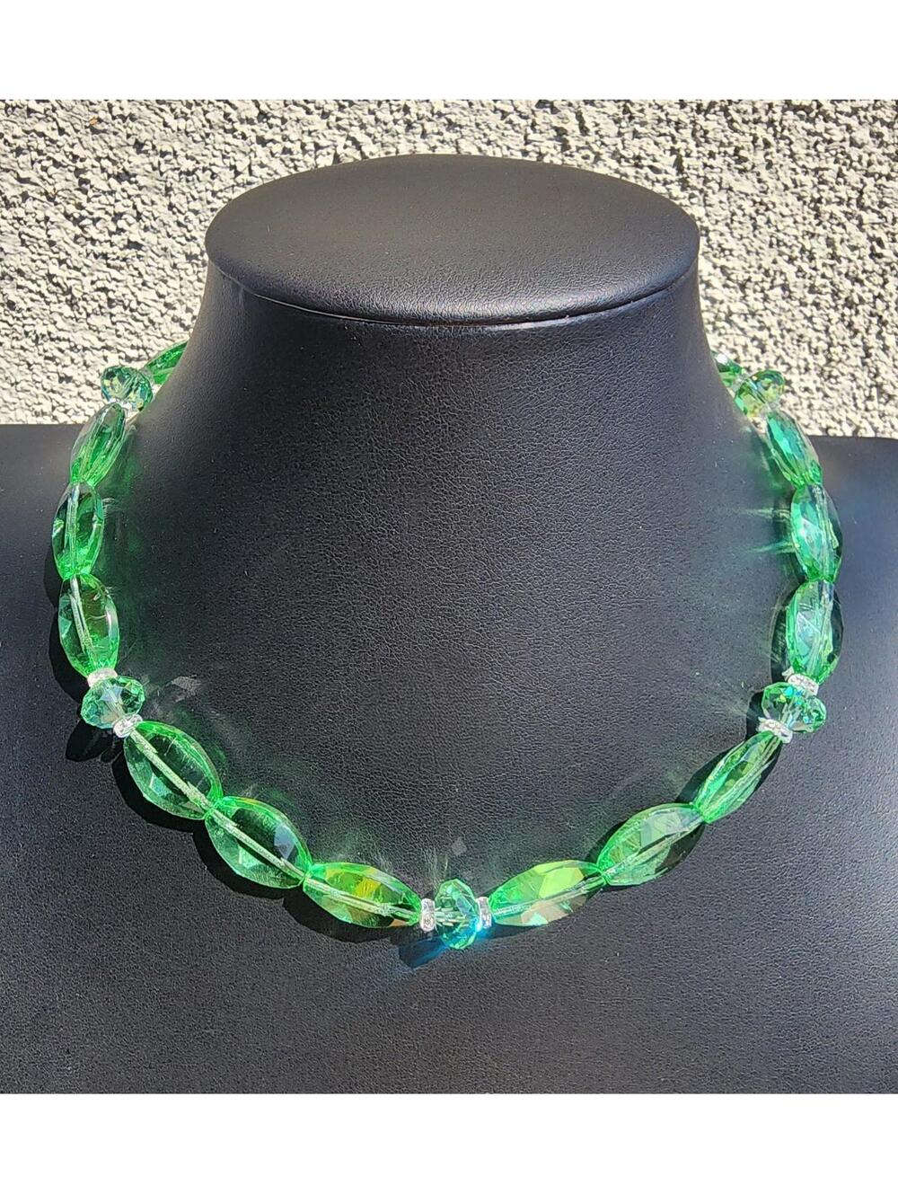 Vintage Uranium Glass Necklace | 14k Gold | Vaseline Green Czech Beads| Art Deco